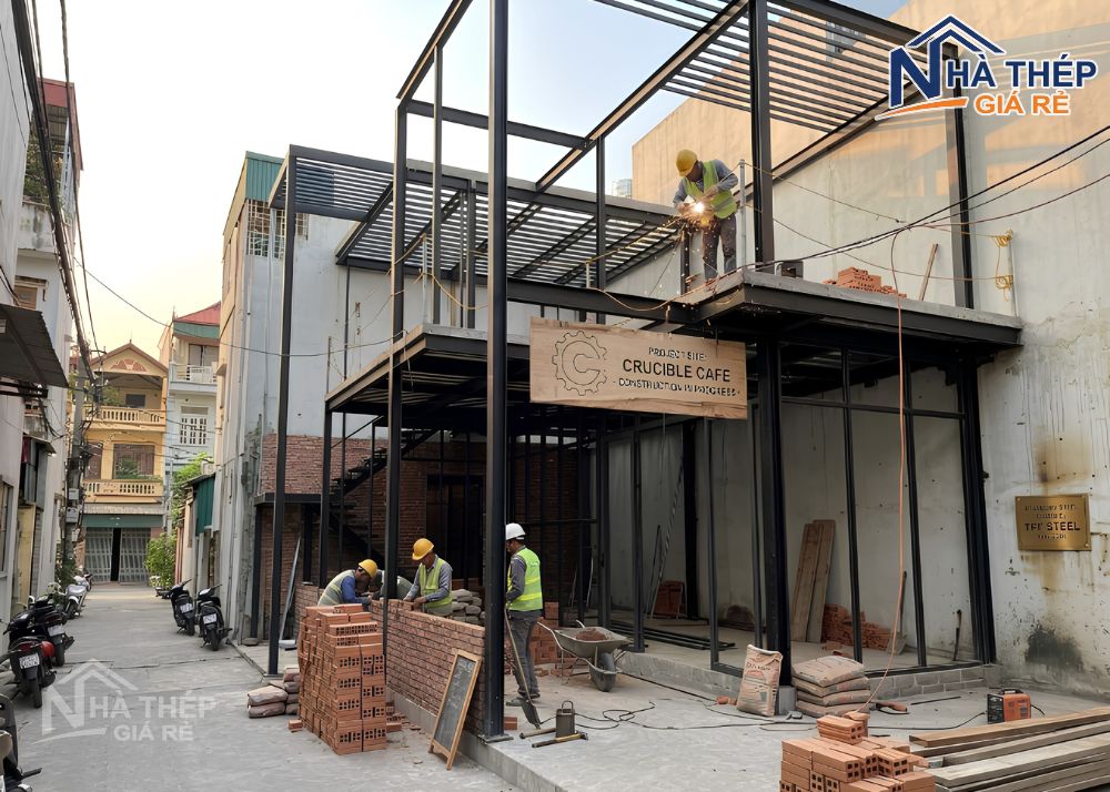 Đơn vị thi công quán cafe khung thép uy tín, giá rẻ
