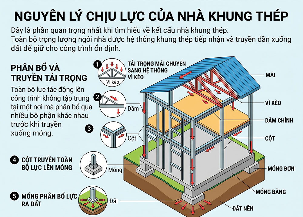 Cấu tạo và nguyên lý chịu lực của nhà khung thép