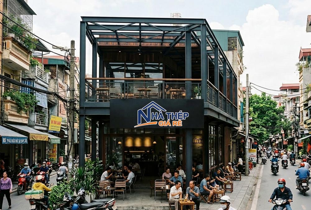 thi công quán cafe khung thép