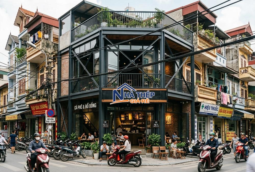 thi công quán cafe khung thép
