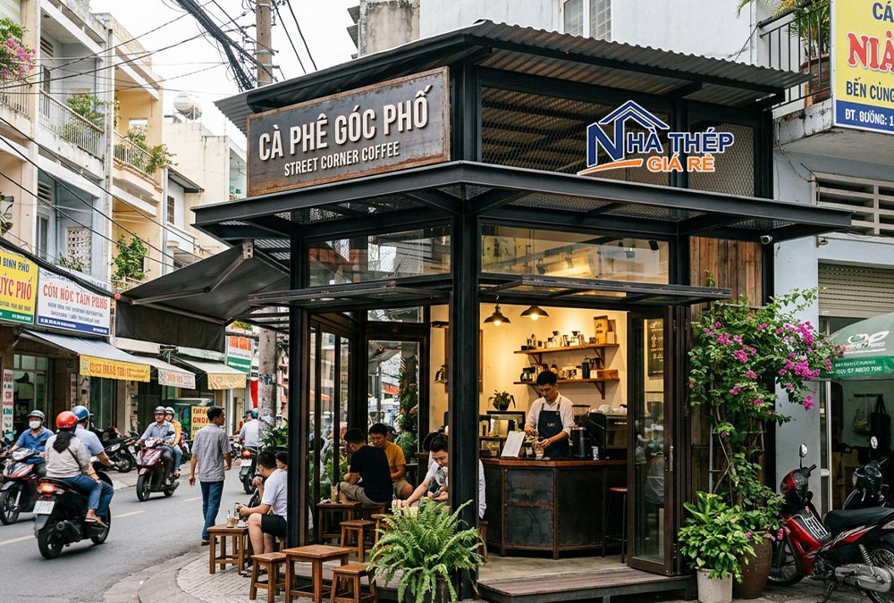thi công quán cafe khung thép