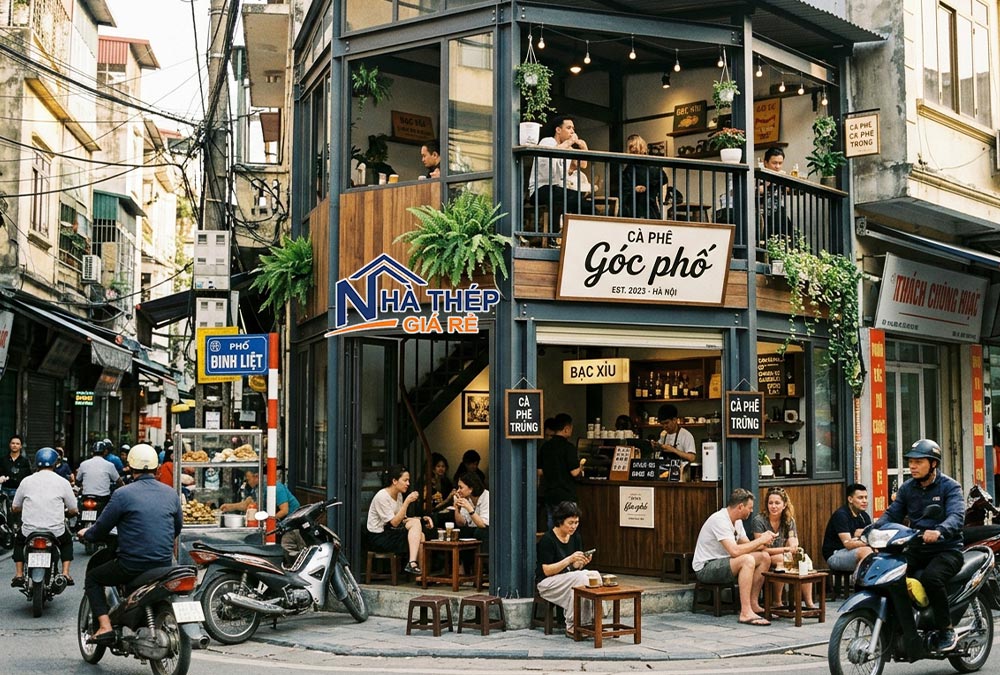thi công quán cafe khung thép
