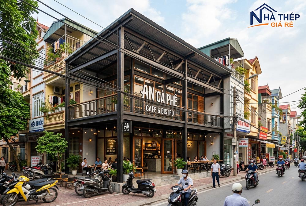 thi công quán cafe khung thép