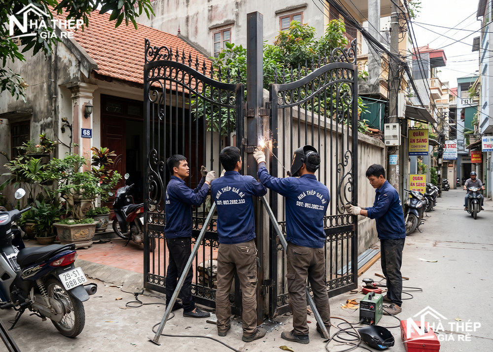 thi công cổng, cửa sắt thép