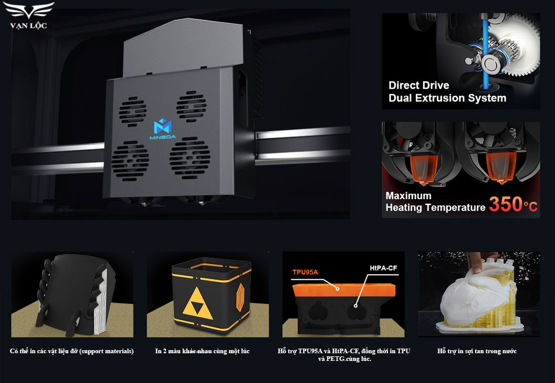 Máy in 3D MINGDA MD-1000D được trang bị hệ thống đầu in kép