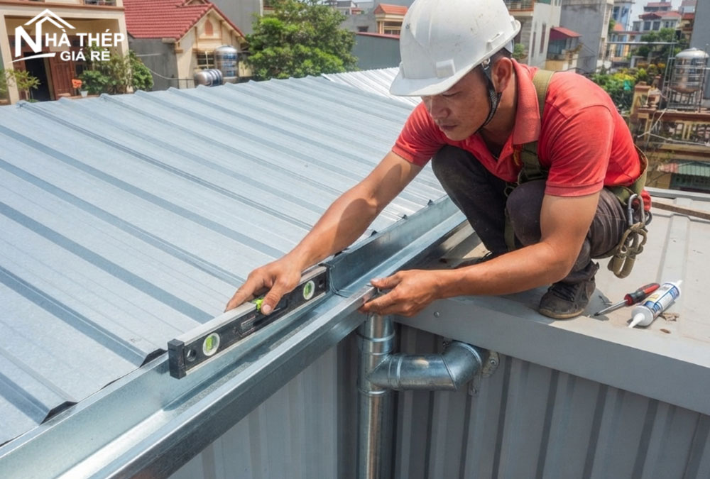 Máng xối thoát nước thi công kém có thể đọng lại nước, không thoát được nước sẽ dẫn tới chảy vào các khu vực khác gây ra tình trang dột mái